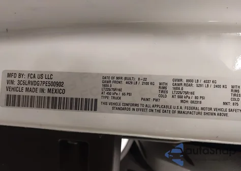 2023 Ram Promaster 2500 High Roof 159 Wb from USA, damaged, VIN 3C6LRVDG7PE500902